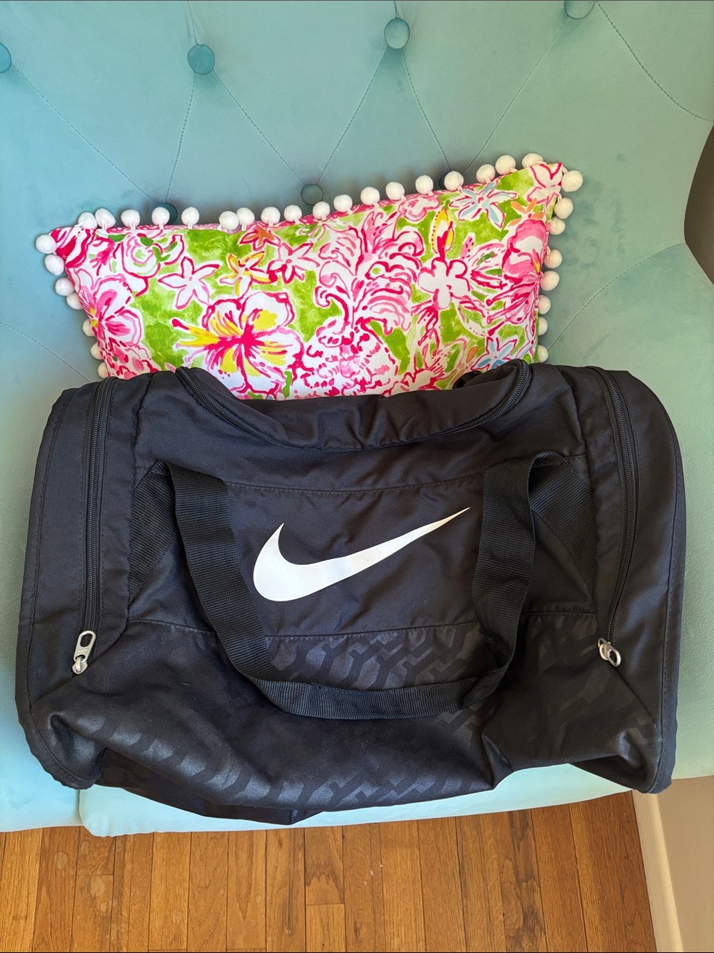 Nike Black Duffle Bag with White Swoosh